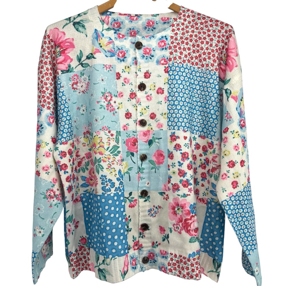 Patchwork Women Round Neck Cardigan Sweater Lightweight 3/4 Sleeve‎ Knitted